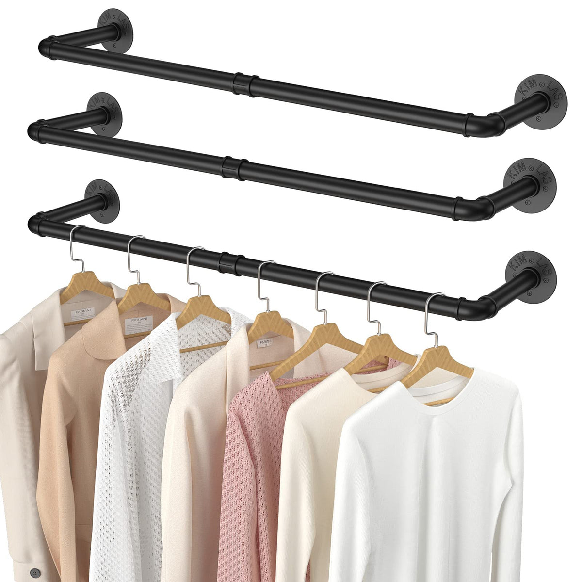Elibbren 3 Pack Clothing Rack Wall Mount, Industrial Pipe Clothing Rack 38.4In, Hanging Clothes Rack,Heavy Duty Iron Garment Rac