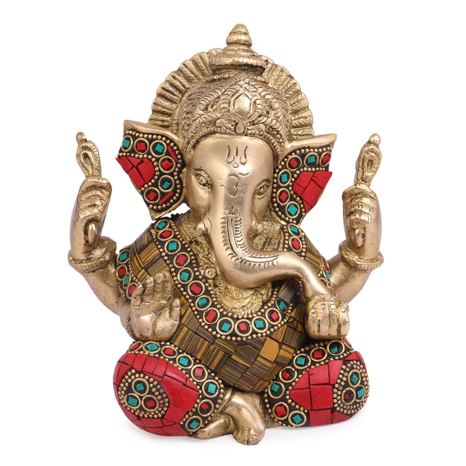 Artvarko Brass Lord Ganesha Brass Statue God Ganesh Bhagwan Ganpati Sitting Idol Sculpture Home Dcor Murti. 5.5 Inch