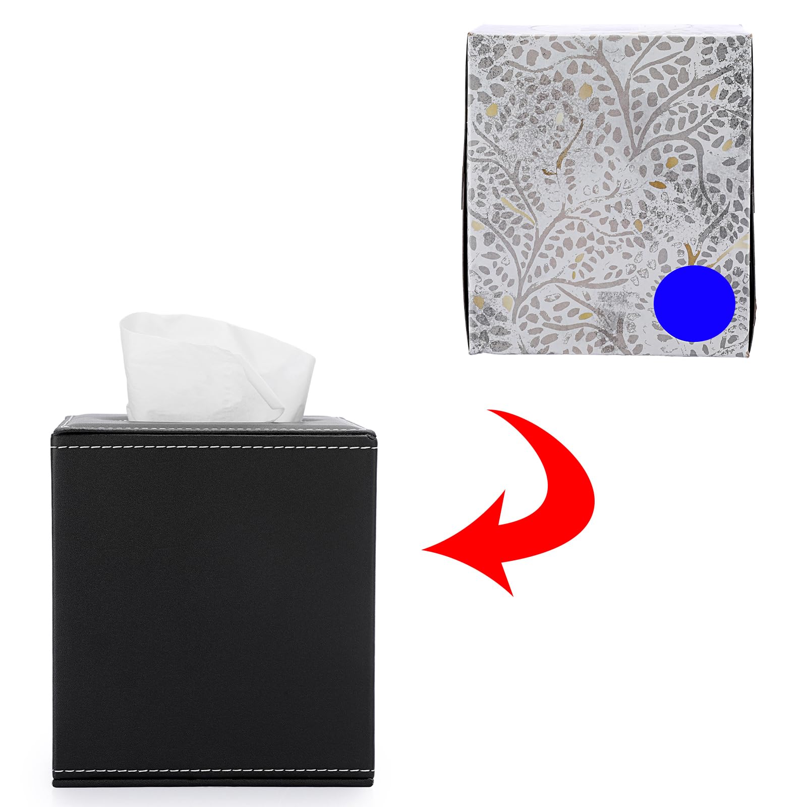 Sumnacon Square Leather Tissue Box Cover - Stylish Cube Tissue Box Holder with Magnetic Bottom  Decorative PU Tissue Box for Vanity Dresser Night Stand Table Countertop Home Office Car  Black