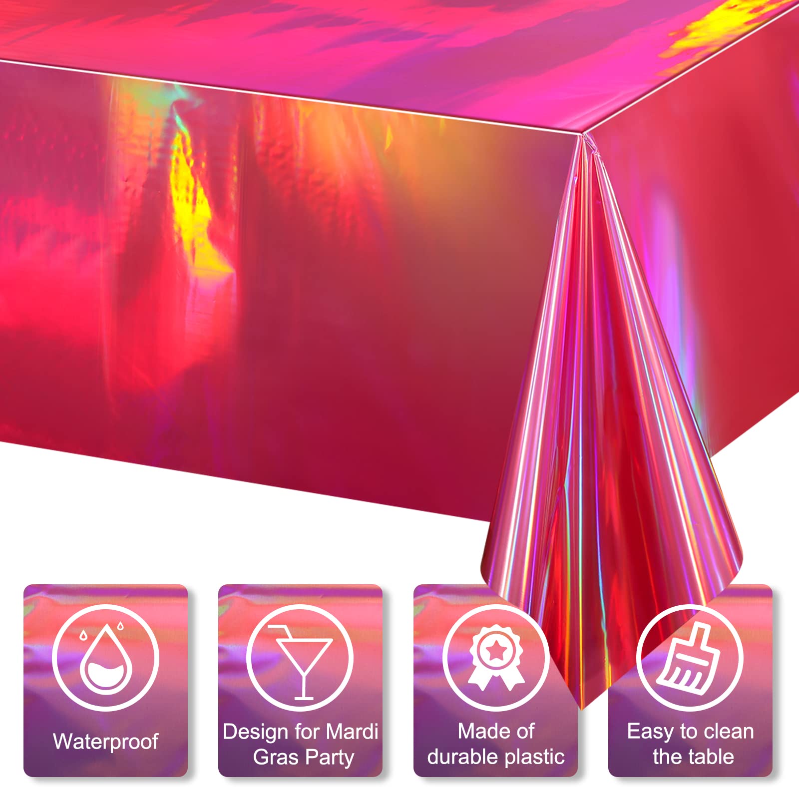 8 Pack Hot Pink Iridescence Plastic Tablecloths Shiny Disposable Laser Rectangle Table Covers Holographic Foil Tablecloth Irides
