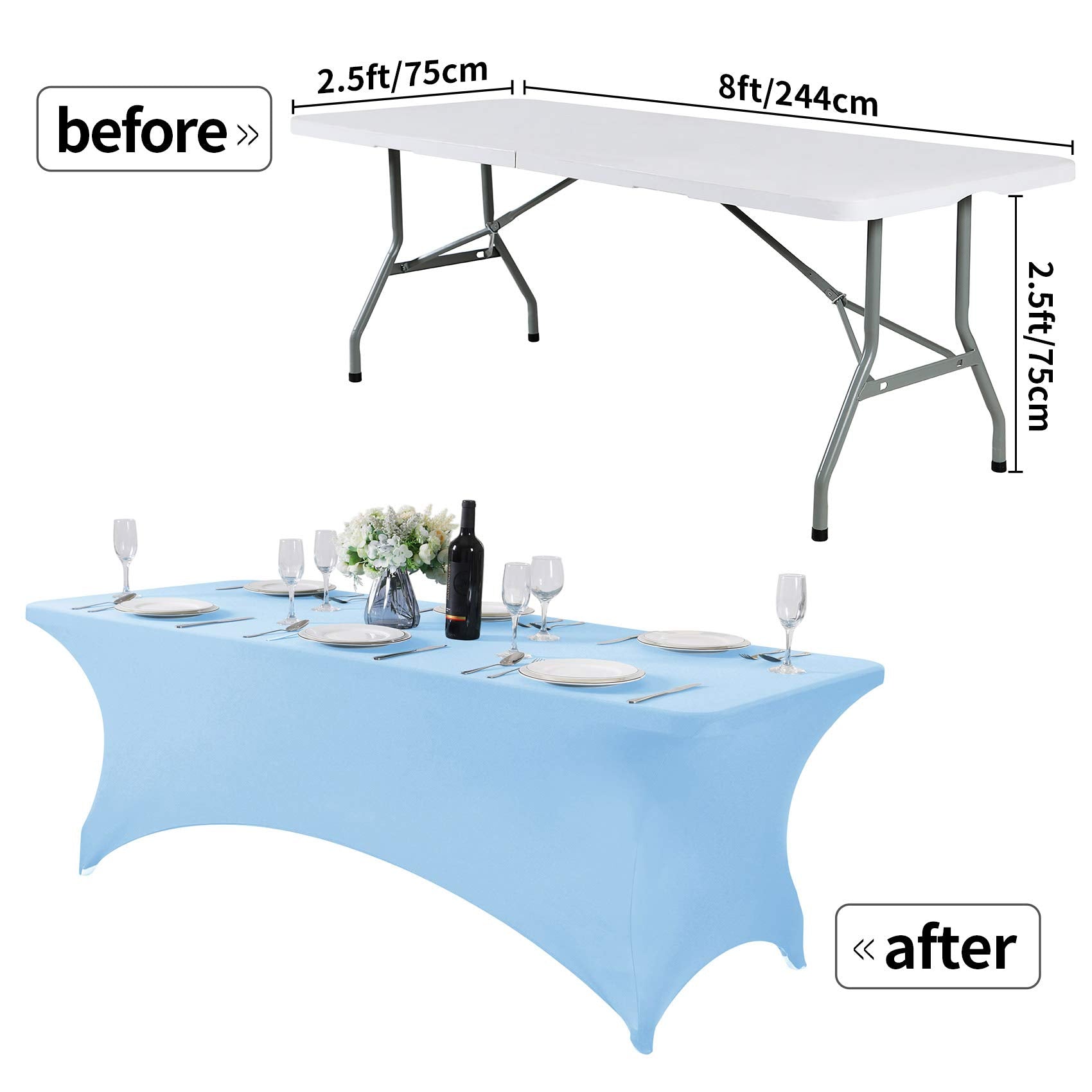 Hezuzo Spandex Table Cover For 8Ft Table Universal Fitted Stretch Tablecloth For Party, Banquet, Wedding And Events-Blue Mist