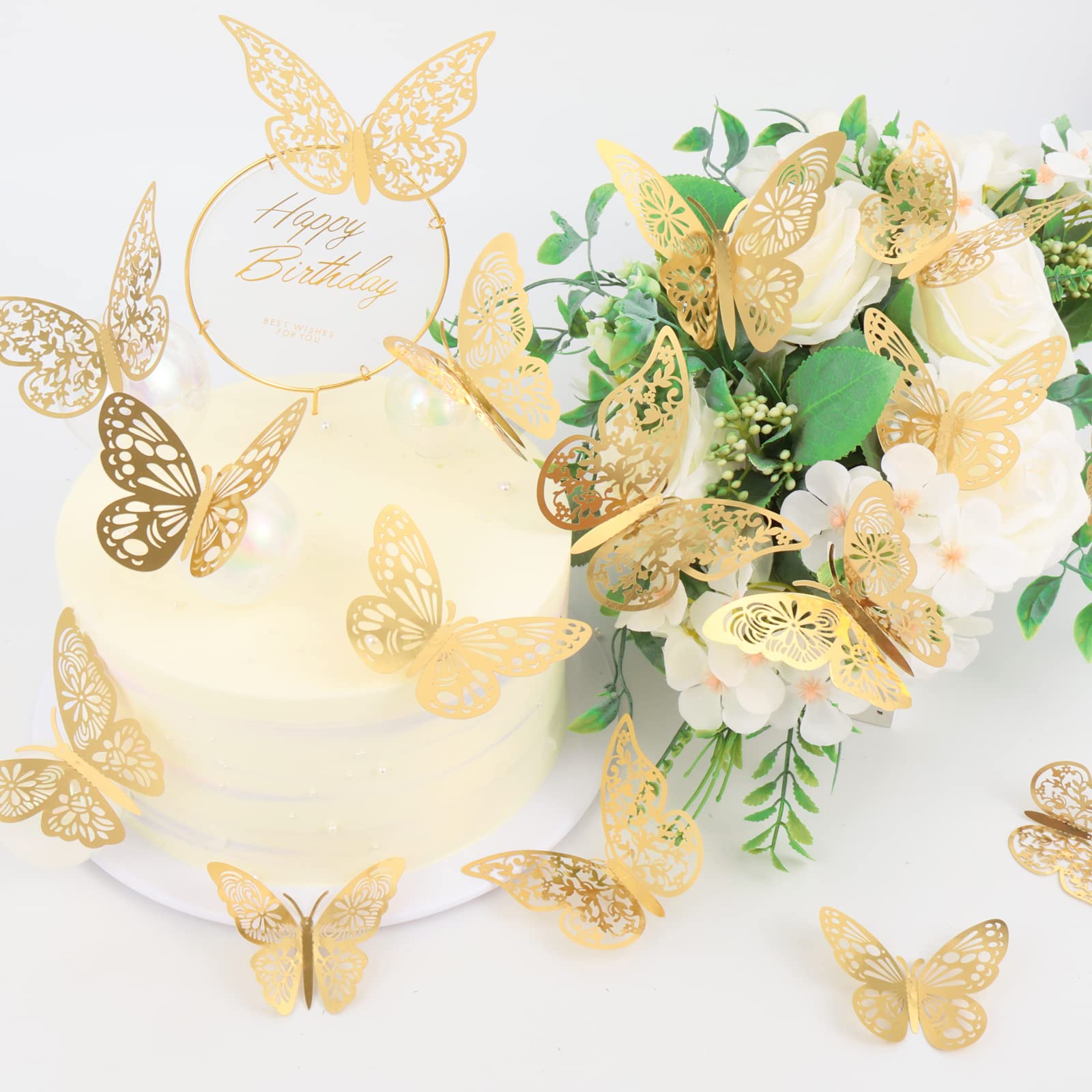 Nelotaor 72 Pcs Butterfly Wall Decor, 3 Styles 3 Sizes 3D Gold Butterfly, Wedding Decorations, Birthday Party Decorations, Girls