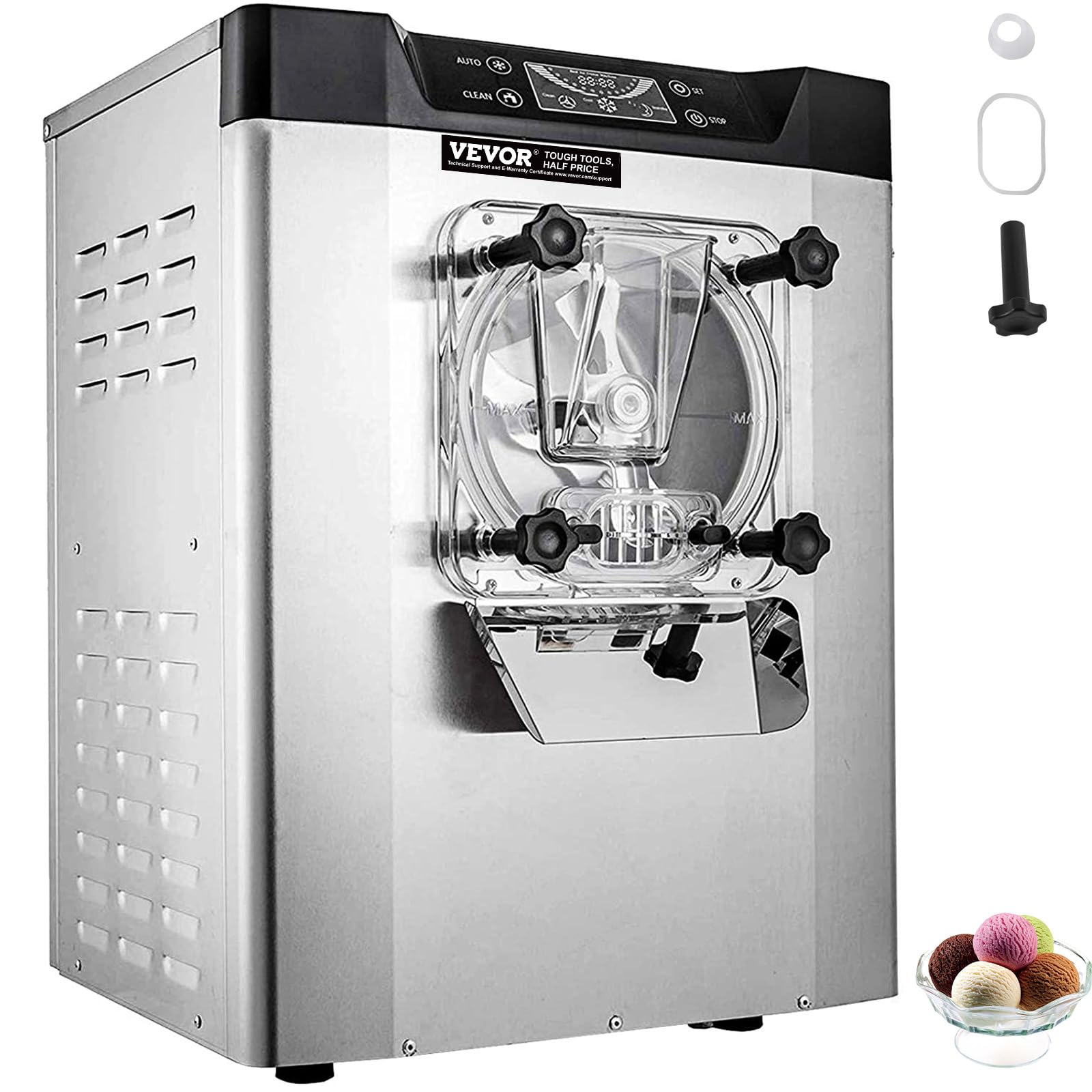 VEVOR Commercial Ice Cream Machine 1400W 20/5.3 Gph Hard Serve Ice Cream Maker with LED Display Screen Auto Shut-Off Timer One F