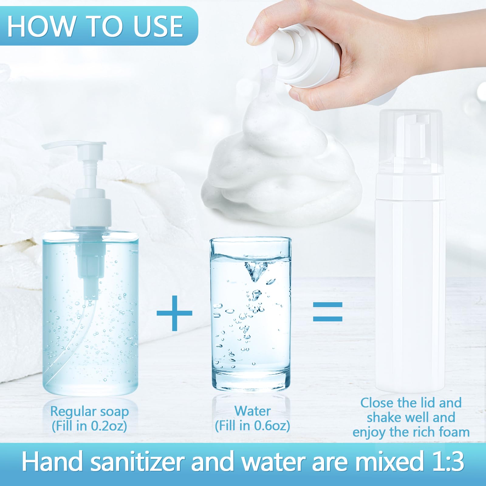 Foam Pump Bottle 200Ml/6.8Oz Empty Plastic Foam Dispenser Pump Bottle Travel Large Refillable Bpa Free Lotion Bottles For Shampo