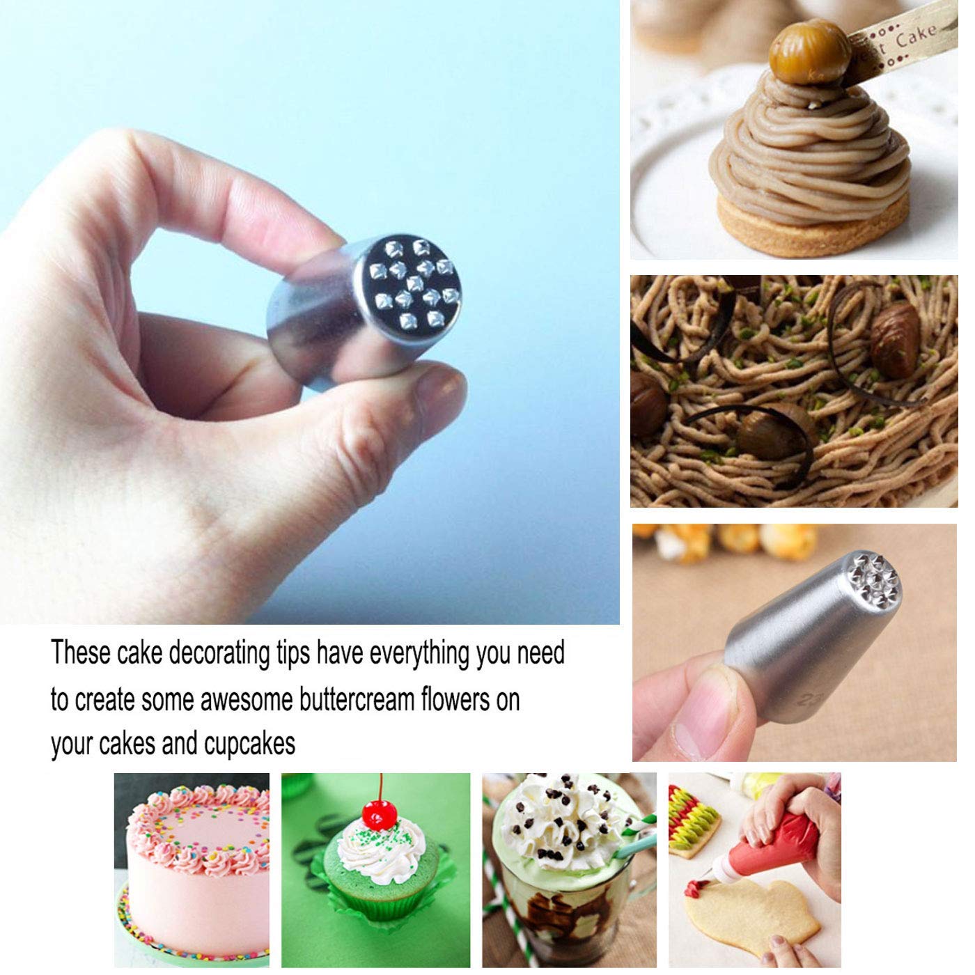 7 Pieces Large Piping Tips Set, 3Pieces Russian Grass Cream Tips Diy Decor Baking Tool And 7 Pieces Leaf Stainless Steel Piping
