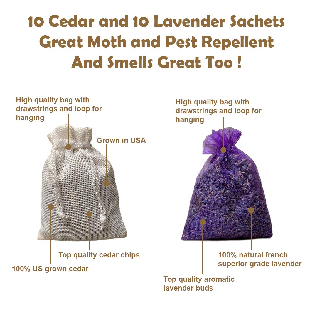 Cedar Chips And Lavender Sachets - Moth Repellent & Home Fragrance Sachets (20 Pack) For Drawers And Closets. Natural Clothes Mo