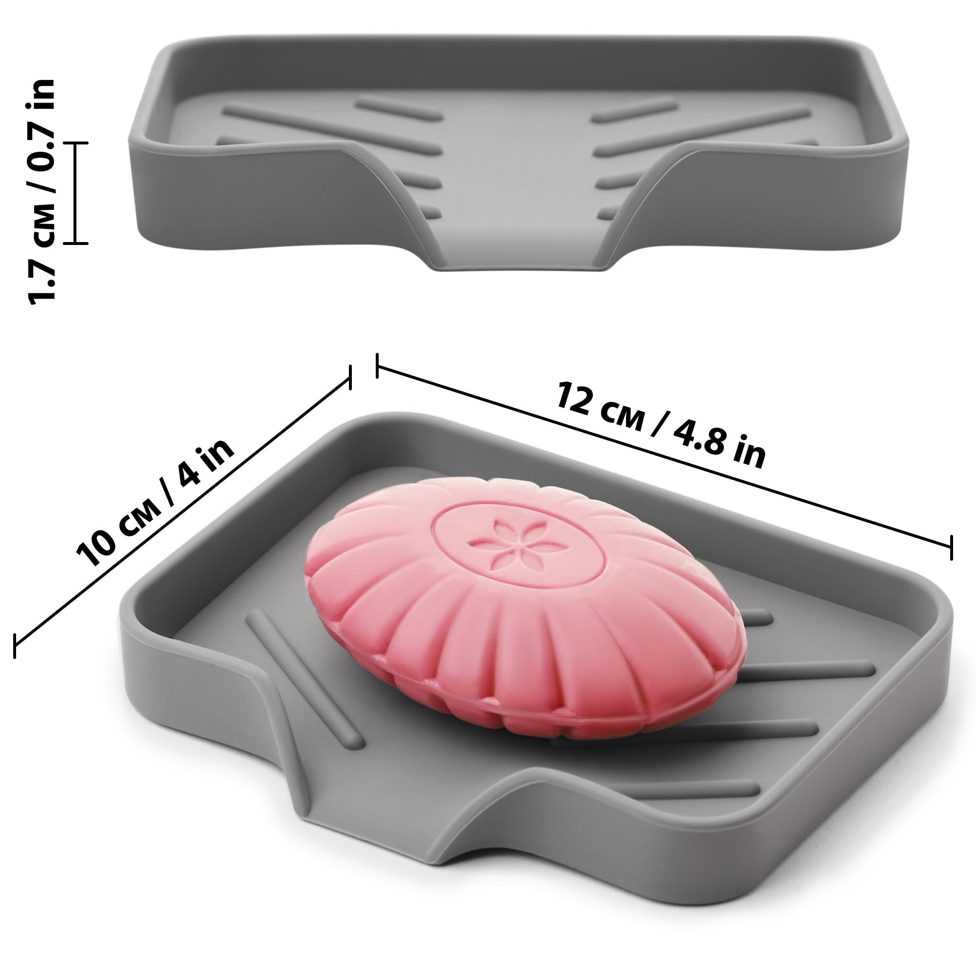 Silicone Soap Dish: Premium Gray Self-Draining Soap Bar Holder - Elegant Soap Dish for Shower & Bathroom Use - Versatile Soap Dishes for Bar Soap - Durable Soap Holder & Bathroom Soap Dish Solution