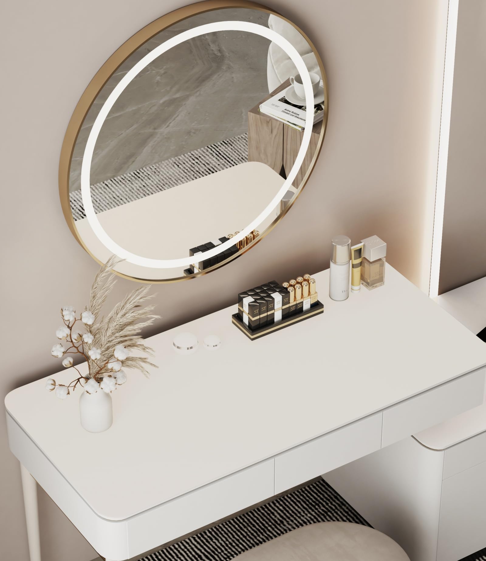Metui 39.37 * 15.7 Large Makeup Mat For Vanity Top Protector,Cover Work Table Waterproof, Non-Slip Pad For Makeup Vanity. (Milk