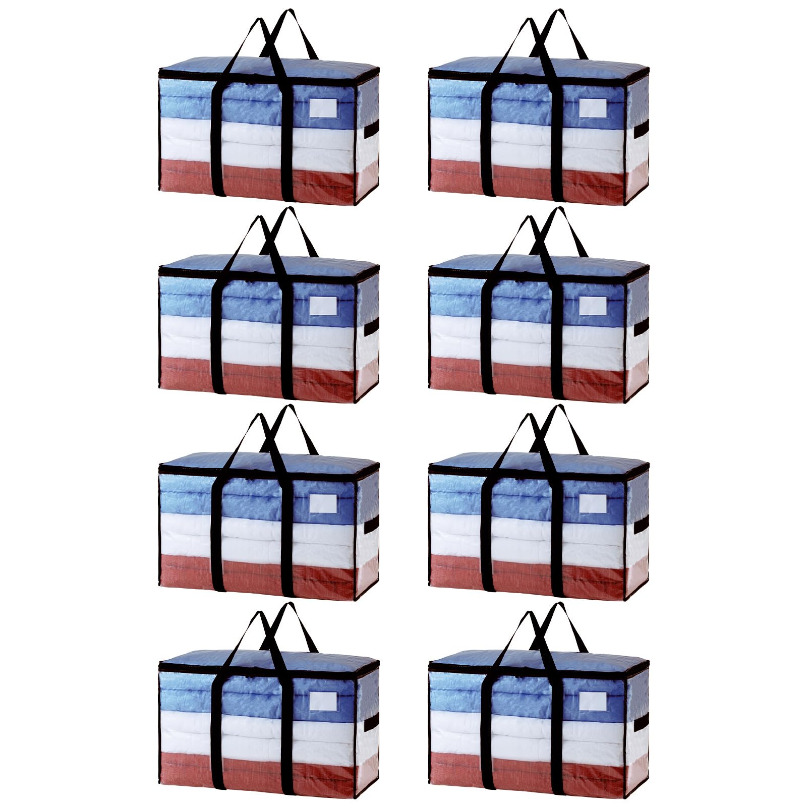 Taili Extra Large Moving Bags, 8 Pack Clear Heavy Duty Totes For Storage, Wrap Around Handles, Storage Bags For Space Saving Mov