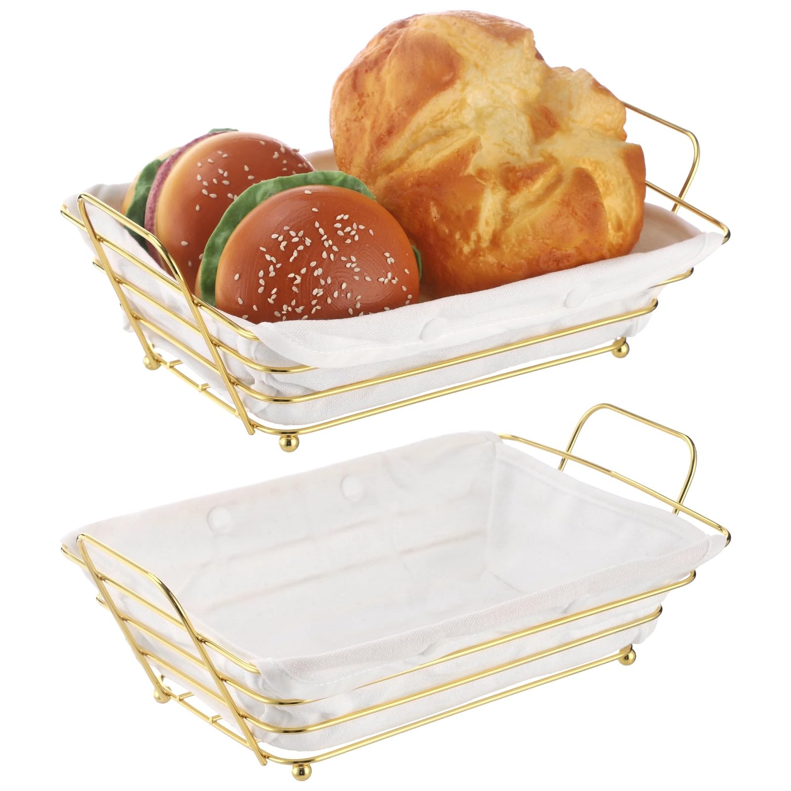 COSYOO 2 Pcs Metal Wire Basket with Fabric Liner, Rectangular Bread Baskets for Serving, Fruit Vegetable Storage, Decorative Kit