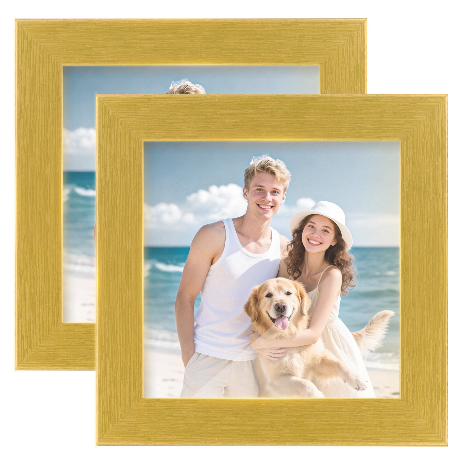 TOFOREVO Picture Frames 4x4 Set of 2 Distressed Gold Wood Grain Photo Frame for Gallery Wall Mounting or Tabletop Display