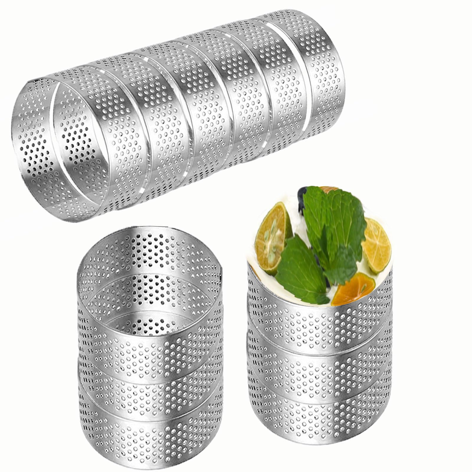 DATANYA 12Pack Tart Rings Perforated Tart Ring, Stainless Steel Cake Rings 1.97Inch Round Mousse Ring Molds for Baking Cooking D