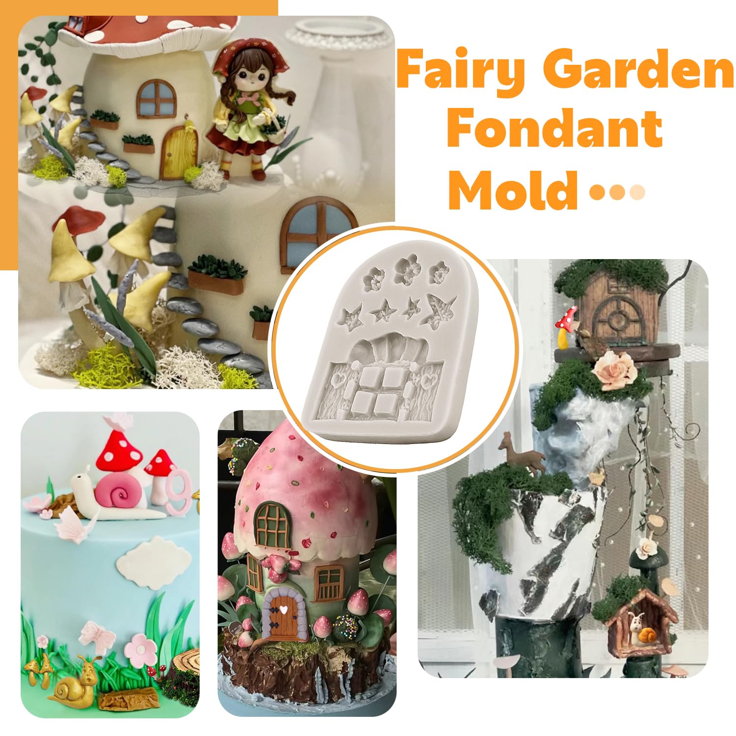 Sijiangmold Enchanted Vintage Fairy Garden Fairy Gnome Home Door Window Silicone Molds Snail Mushroom Fondant Mold For Cake Deco