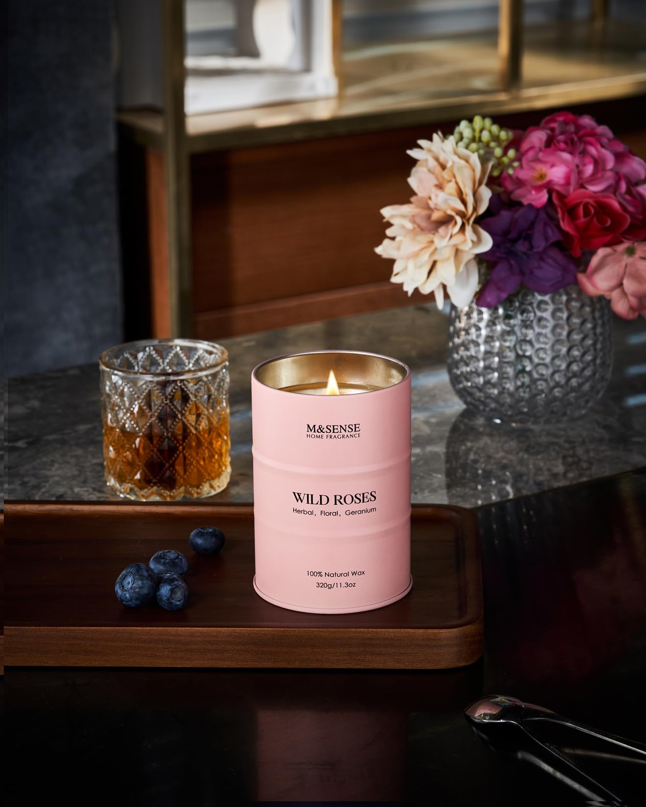 M&SENSE Wild Rose Natural Scented Candle, 70 Hours Long Lasting Soy Candles 11.3oz, Stress Relief Aromatherapy Candles for Women