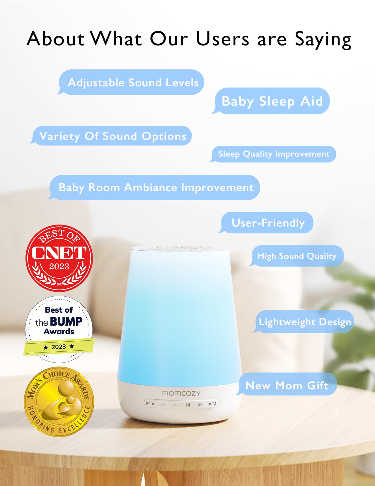 Baby Sound Machine, Momcozy White Noise Machine For Baby Sleeping With Night Light, Toddler Sleep Trainer With 34 Soothing Sound
