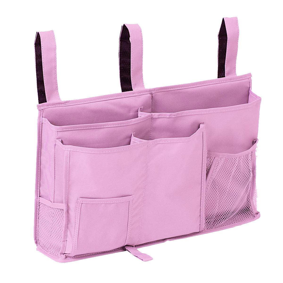 Aiduy Bedside Caddy, Bedside Storage Organizer Hanging Pocket for Bunk Dorm Rooms Hospital Bed Rails and Camp, Pink