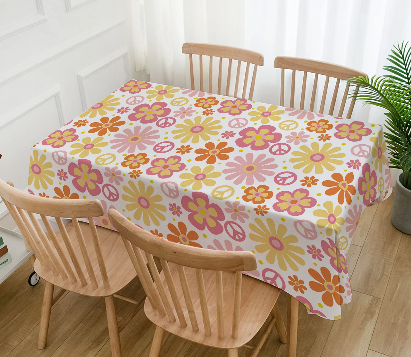 Hafangry Groovy Tablecloth Retro Hippie Boho Party Decorations Daisy Flower Party Table Cover Seasonal Country Farmhouse Rectang