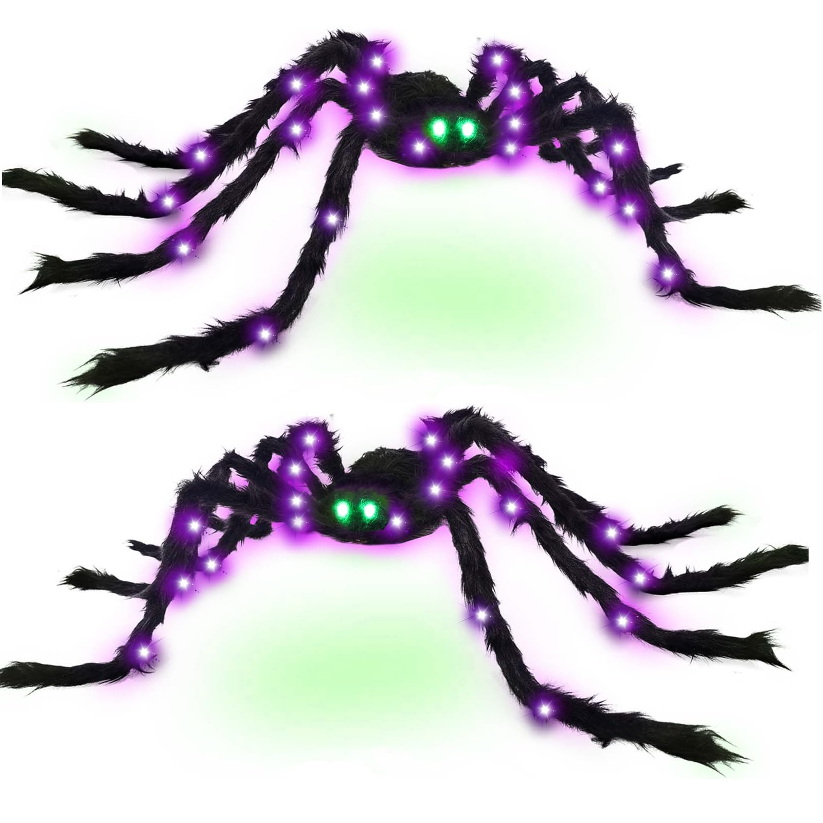 VOMAOK Halloween Spider Decorations 4ft Light Up Giant Spider(2 Pack) with Green Lighted Eyes for Indoor Outdoor Halloween Decor