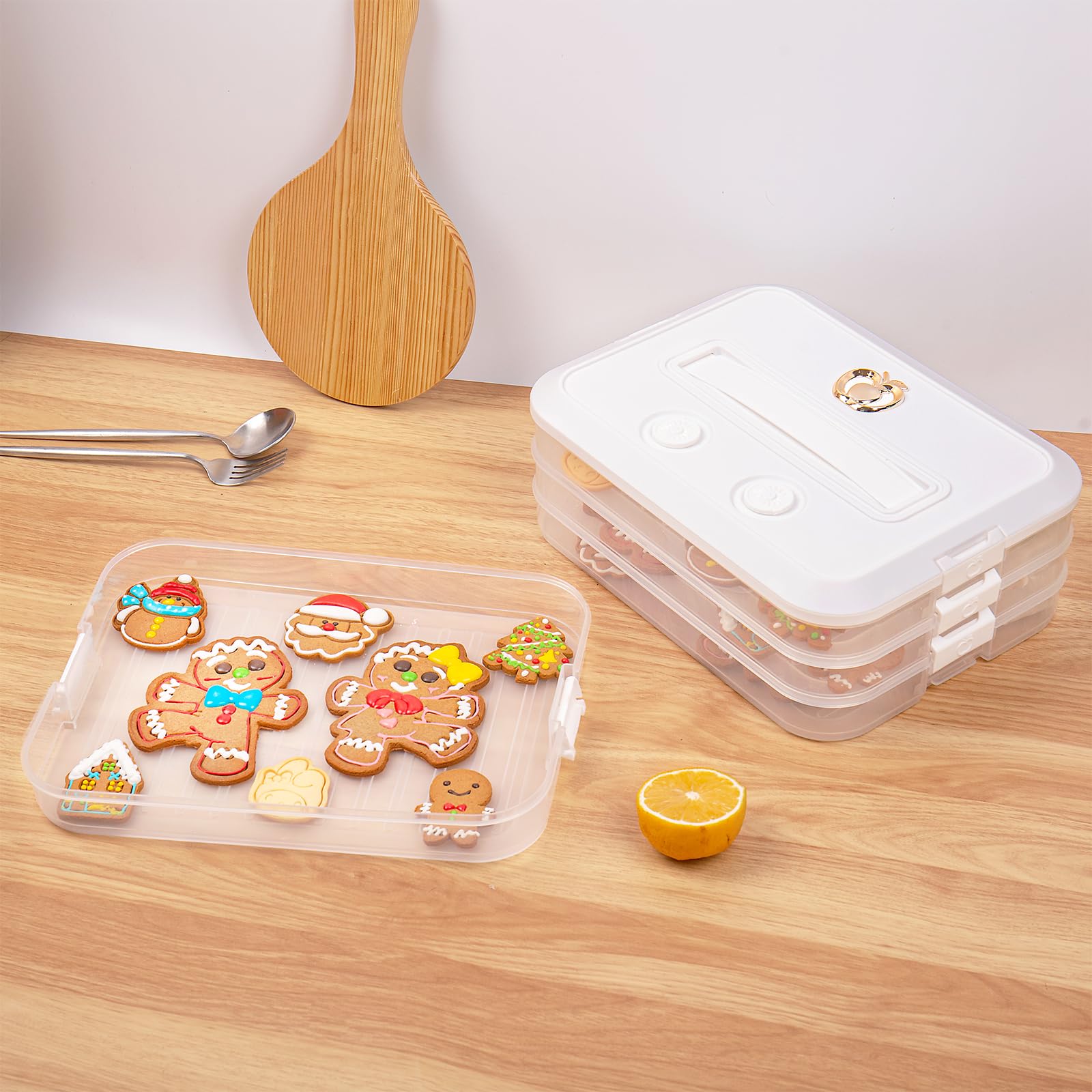 Loez 4-Layer Food Storage Container, Stackable Snack Container With Lid, Dumpling Box, Gyoza Container, Cookie Storage Container