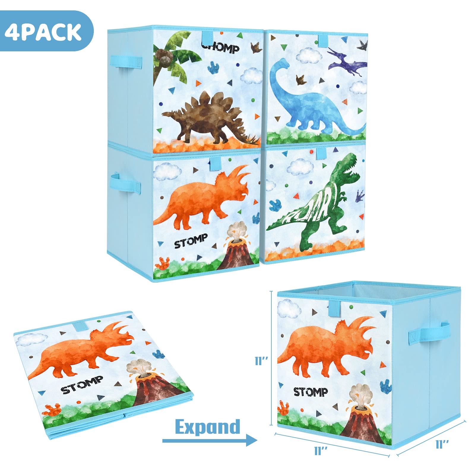 Wernnsai Cube Storage Bins - 4 Pack Fabric Foldable Storage Cube Organizer For Kids Decorative Storage Baskets With Handles 11''
