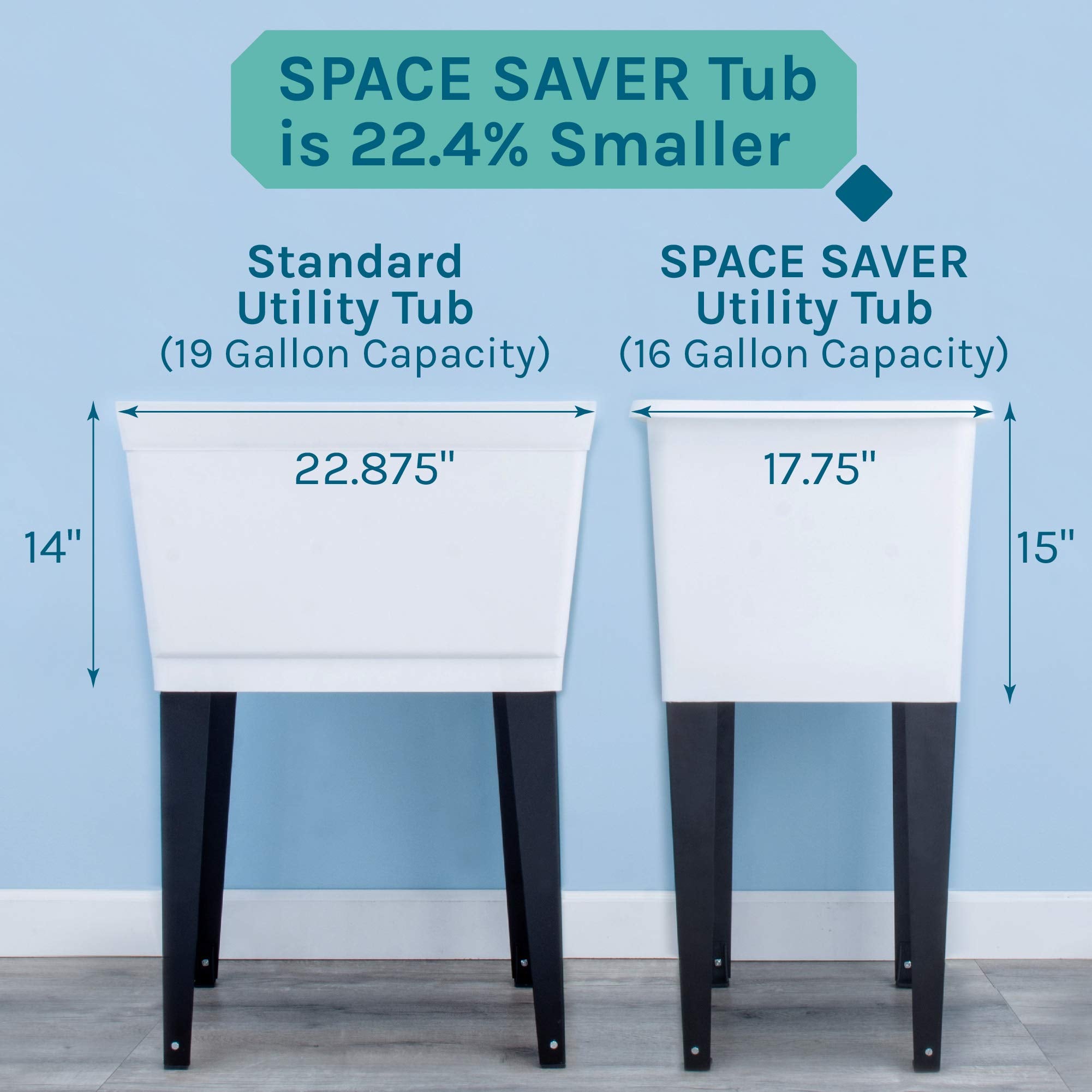 White Space Saver Utility Sink By Js Jackson Supplies, Freestanding Tehila Space Saving Laundry Tub, Matte Black Gooseneck Fauce