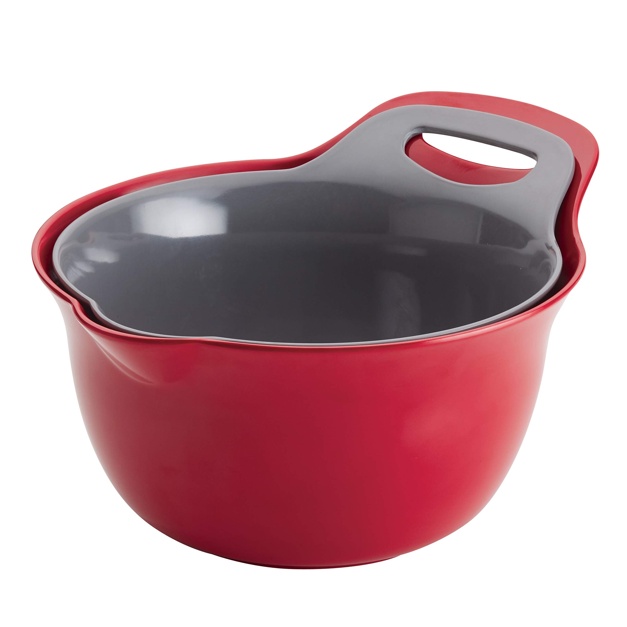 Rachael Ray Tools And Gadgets Nesting / Stackable Mixing Bowl Set With Pour Spouts And Handle - 4 And 5 Quarts, Red And Gray