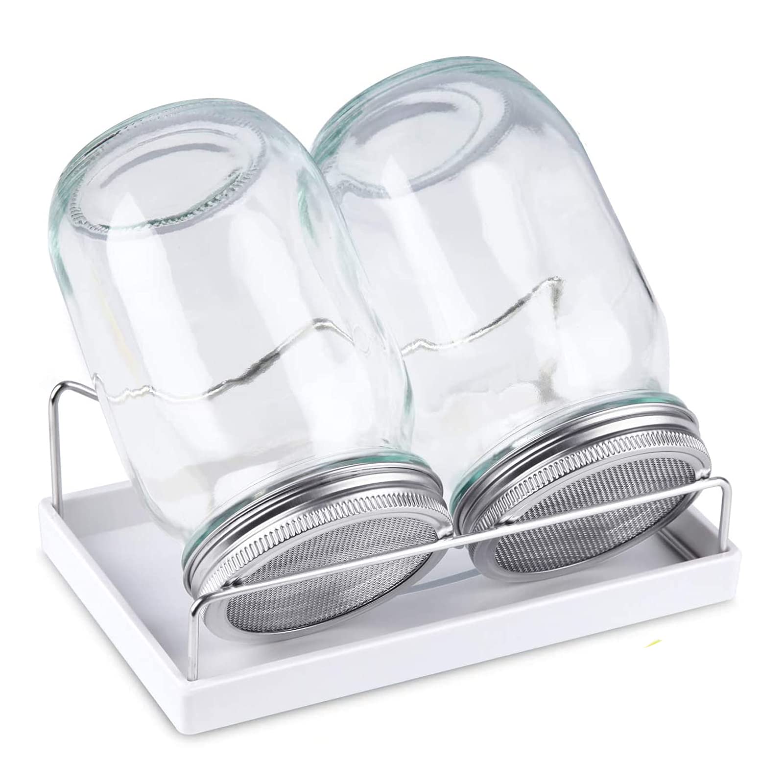 Sprouting Jar Kit-2 Wide Mouth Quart Mason Jars With 316 Stainless Steel Screen Sprout Lids,Melamine Tray,Stand And Canning Brus
