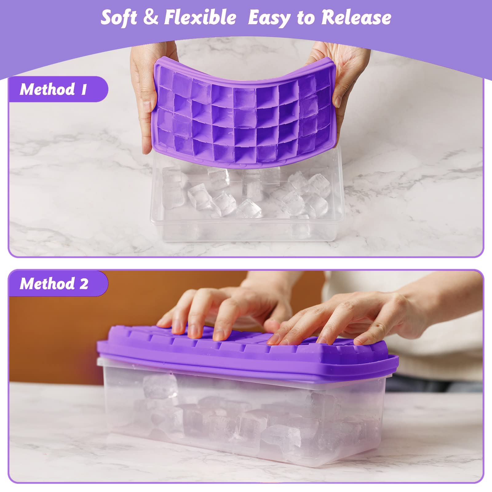 Food-Grade Silicone Ice Cube Tray With Lid And Storage Bin For Freezer, Easy-Release 36 Small Nugget Ice Tray With Spill-Resista
