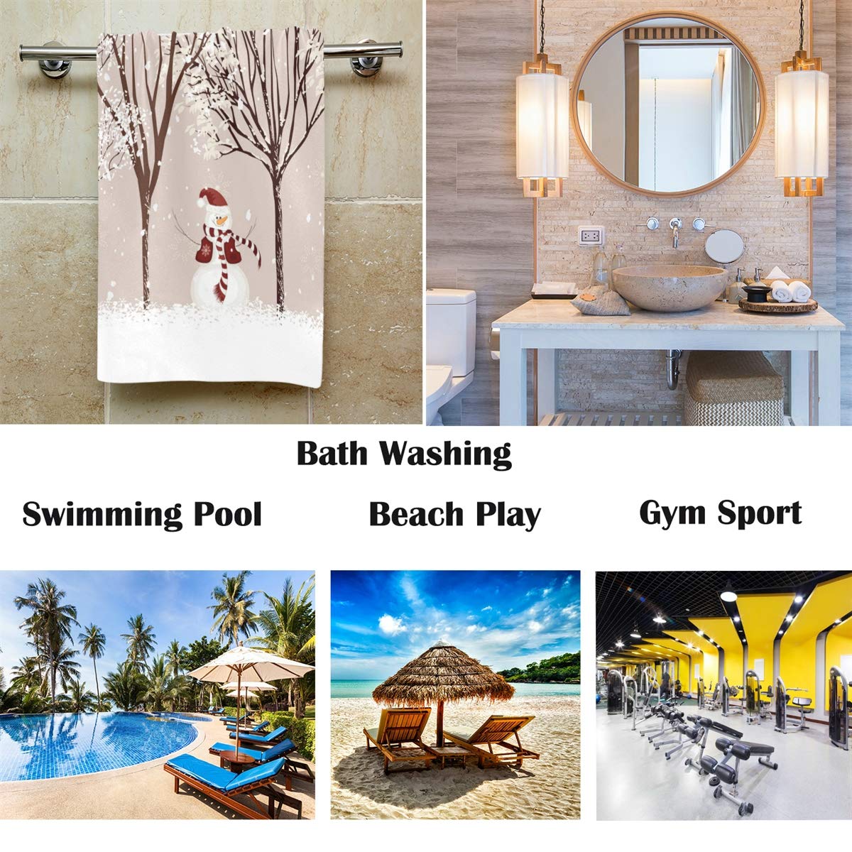 Winter Snowman Bird Tree Snow Hand Towels 16X30 In Bathroom Towel, Christmas X-Mas Small Bath Towel For Hand,Face,Gym And Spa Ba