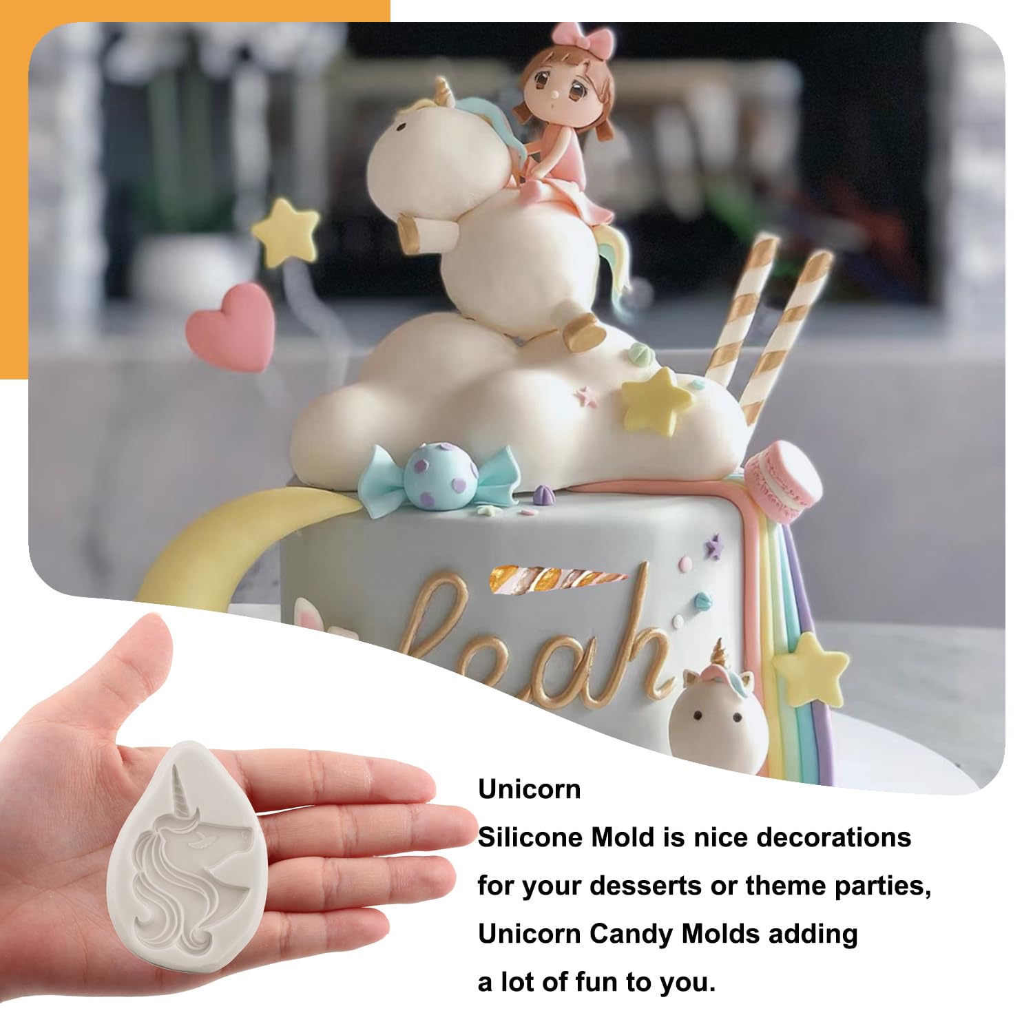 Sijiangmold Unicorn Silicone Molds Unicorn Horn Ears Rainbow Candy Fondant Mold For Cake Decorating Cupcake Topper Candy Chocola