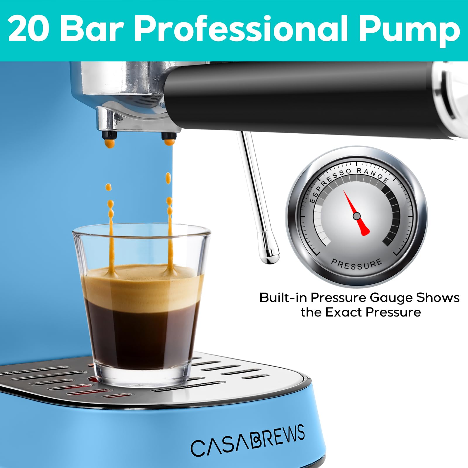 Casabrews Espresso Machine 20 Bar, Stainless Steel Espresso Maker With Milk Frother Steam Wand, Professional Coffee Machine With
