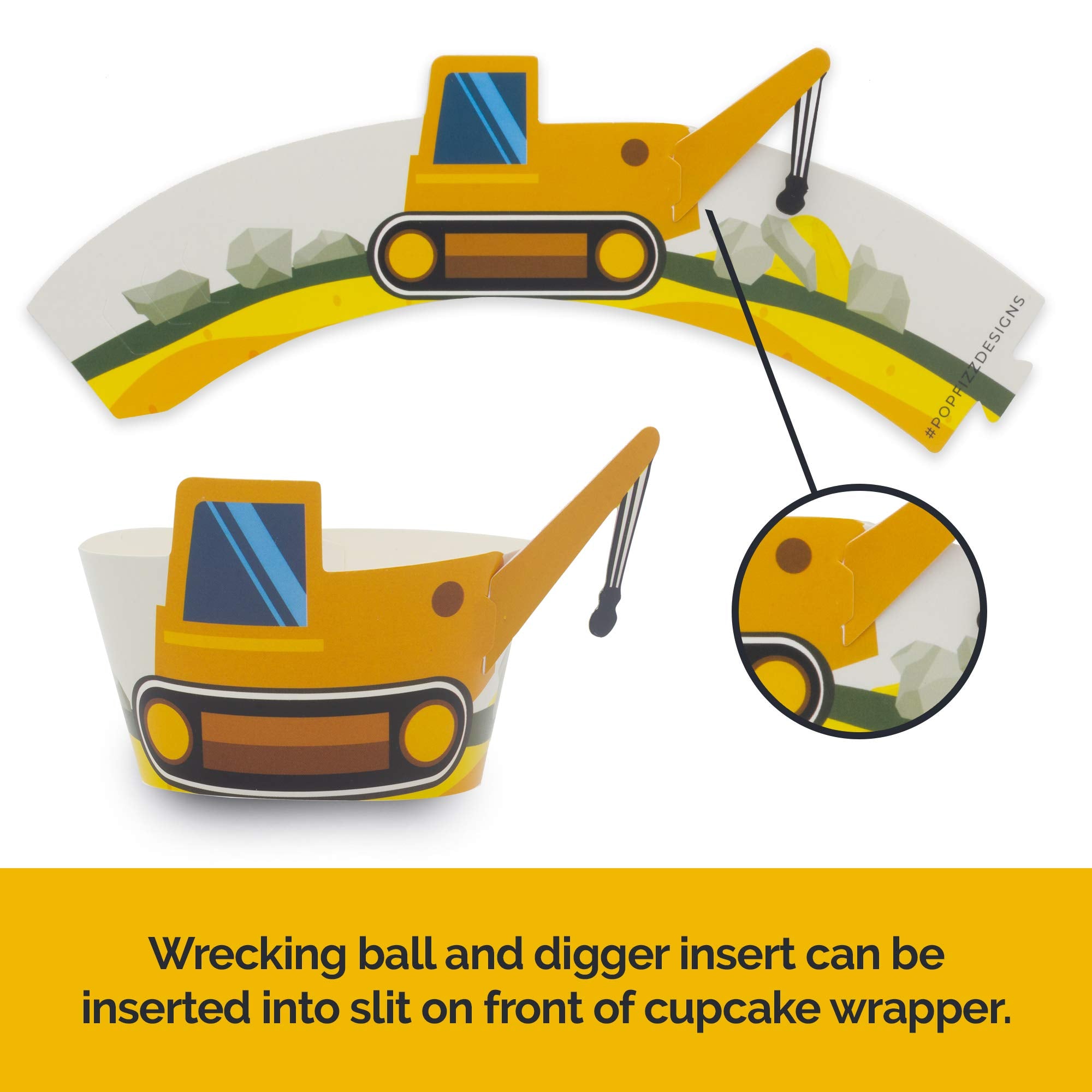 Pop Fizz Designs Construction Birthday Party Cupcake Wrappers Set Of 24 | Birthday Party Truck Wrappers