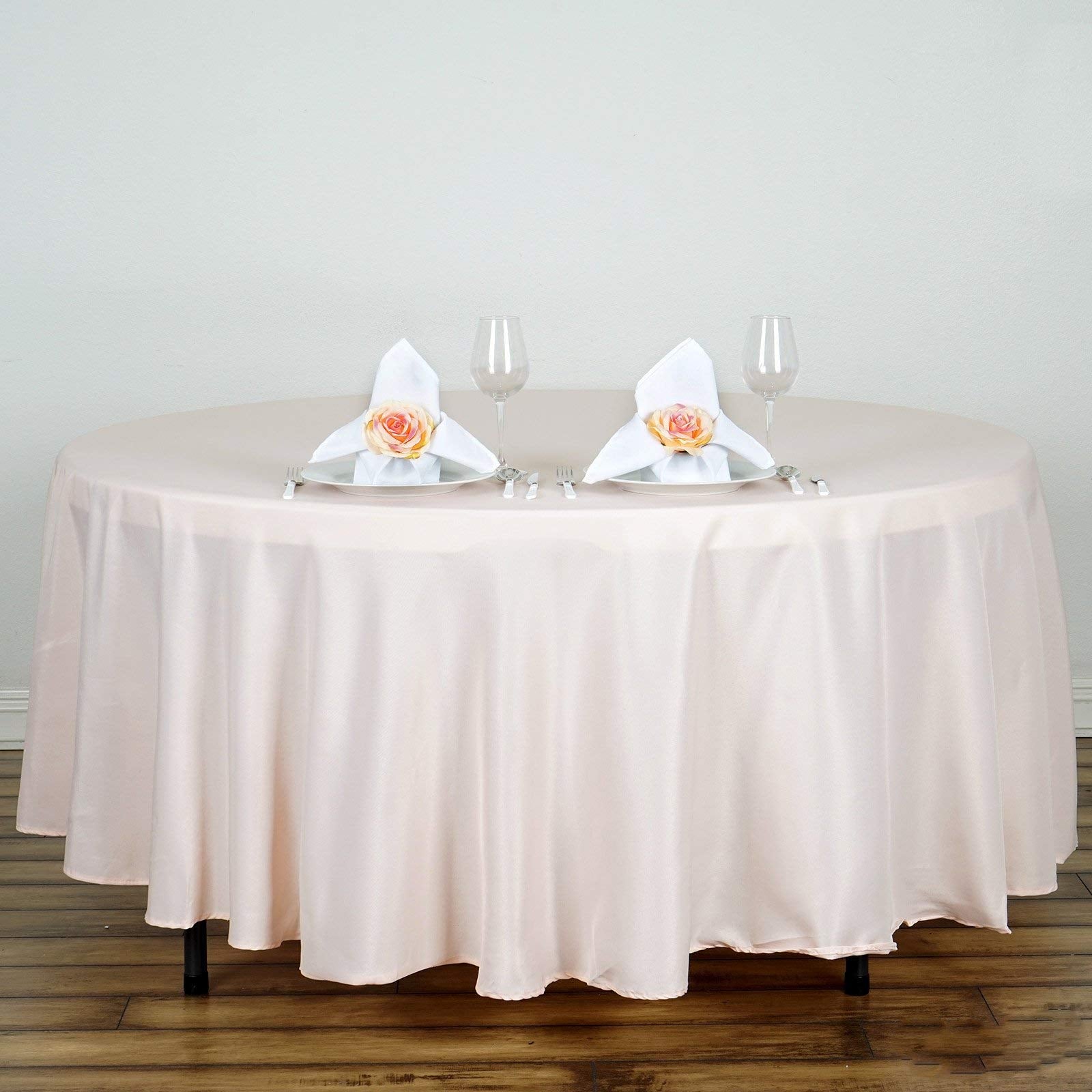 Balsacircle 108 Inch Blush Round Polyester Tablecloth Fabric Table Cover Linens For Wedding Party Banquet Reception Events Kitch