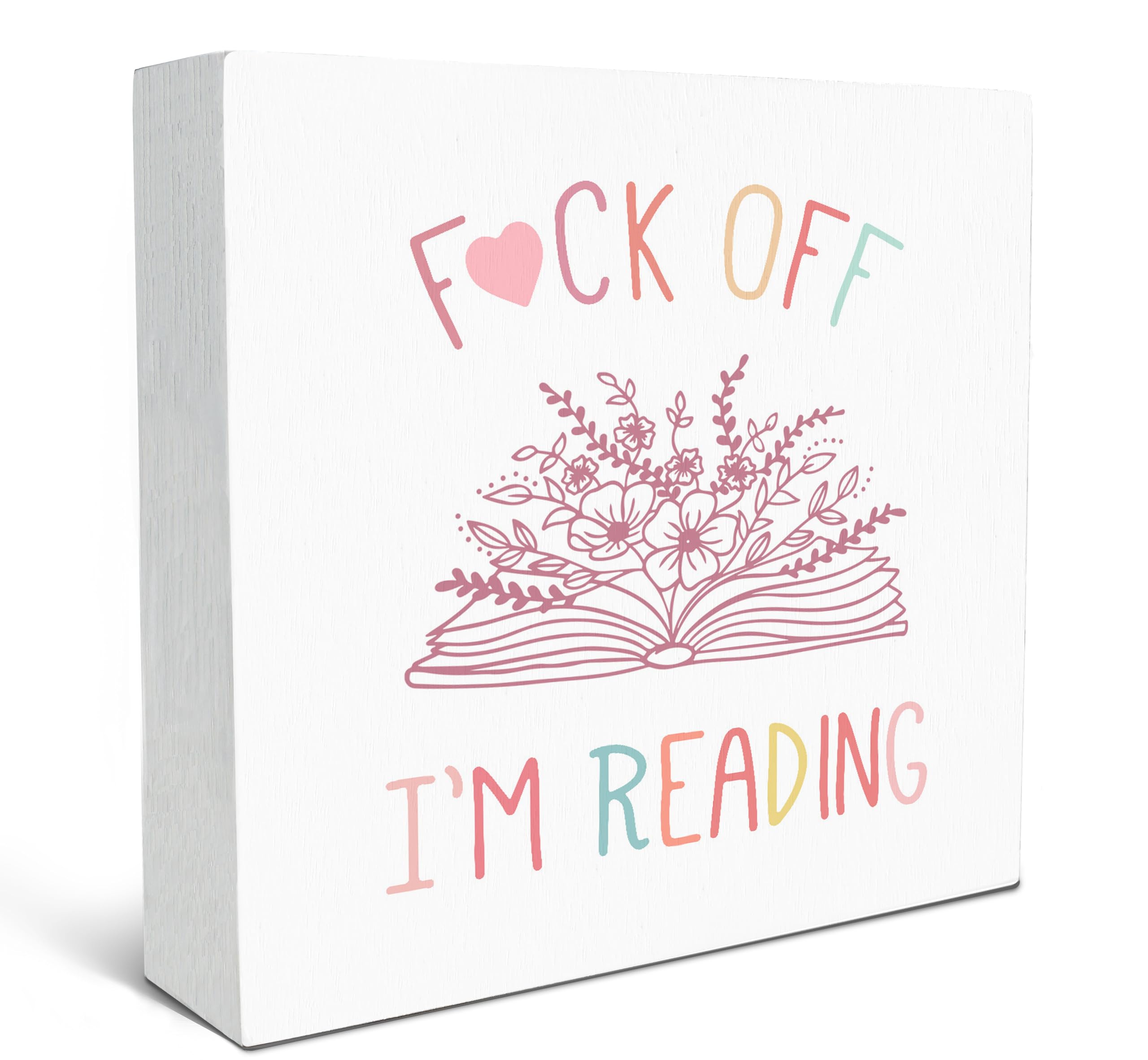 SRADMO I'm Reading Minimalist Floral Book Wood Box Sign Desk Decor, Inspirational Decor Wooden Block Box Sign Decoration For Hom