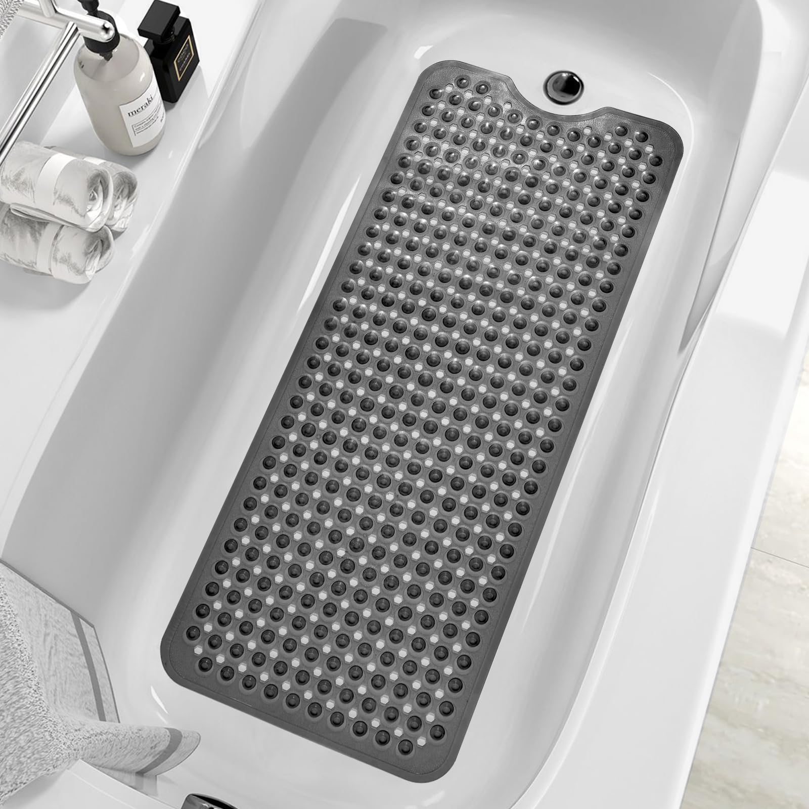 MOONFLY Shower and Bathtub Mat,40x16 Inches,Extra Long Non Slip Mats with Suction Cups and Drain Holes, Machine Washable and Ant