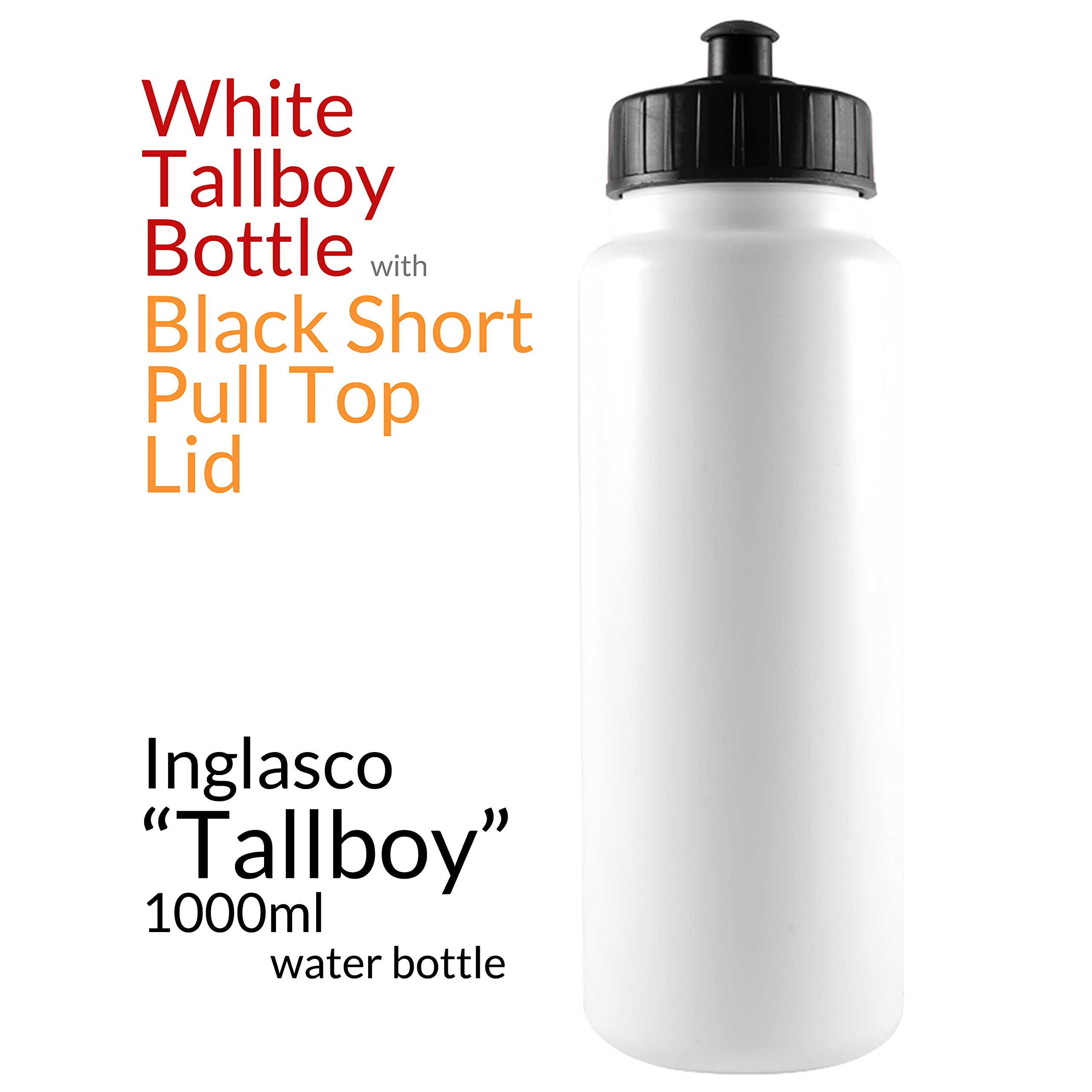 Inglasco Sher-Wood, White 1000Ml Tallboy Sports Water Bottle, With Black Short Pull Top Lid
