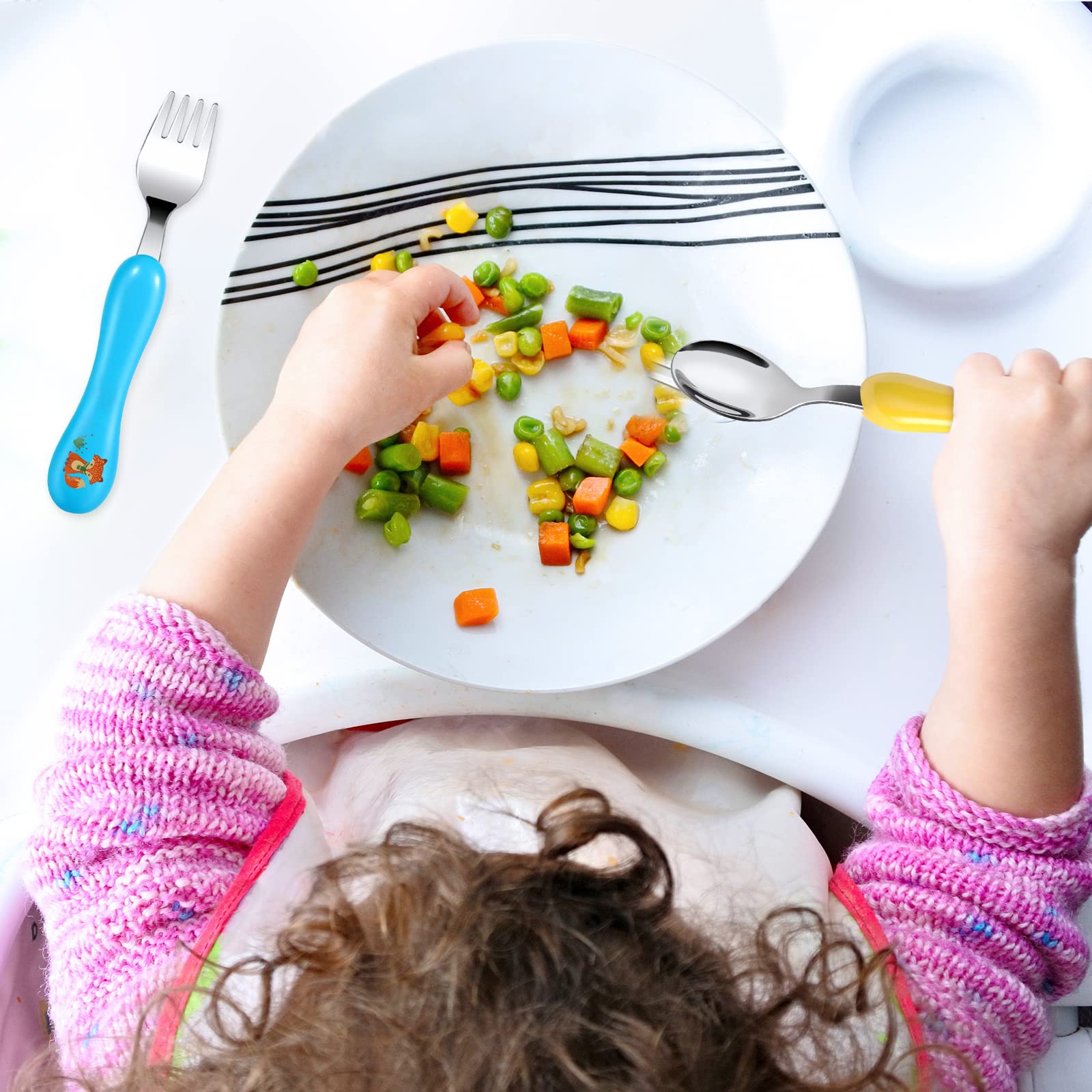 Lehoo Castle Toddler Fork and Spoon, 6pcs Toddler Utensils Kids Silverware, Safe Stainless Steel Toddler Fork Spoon Set, Childre