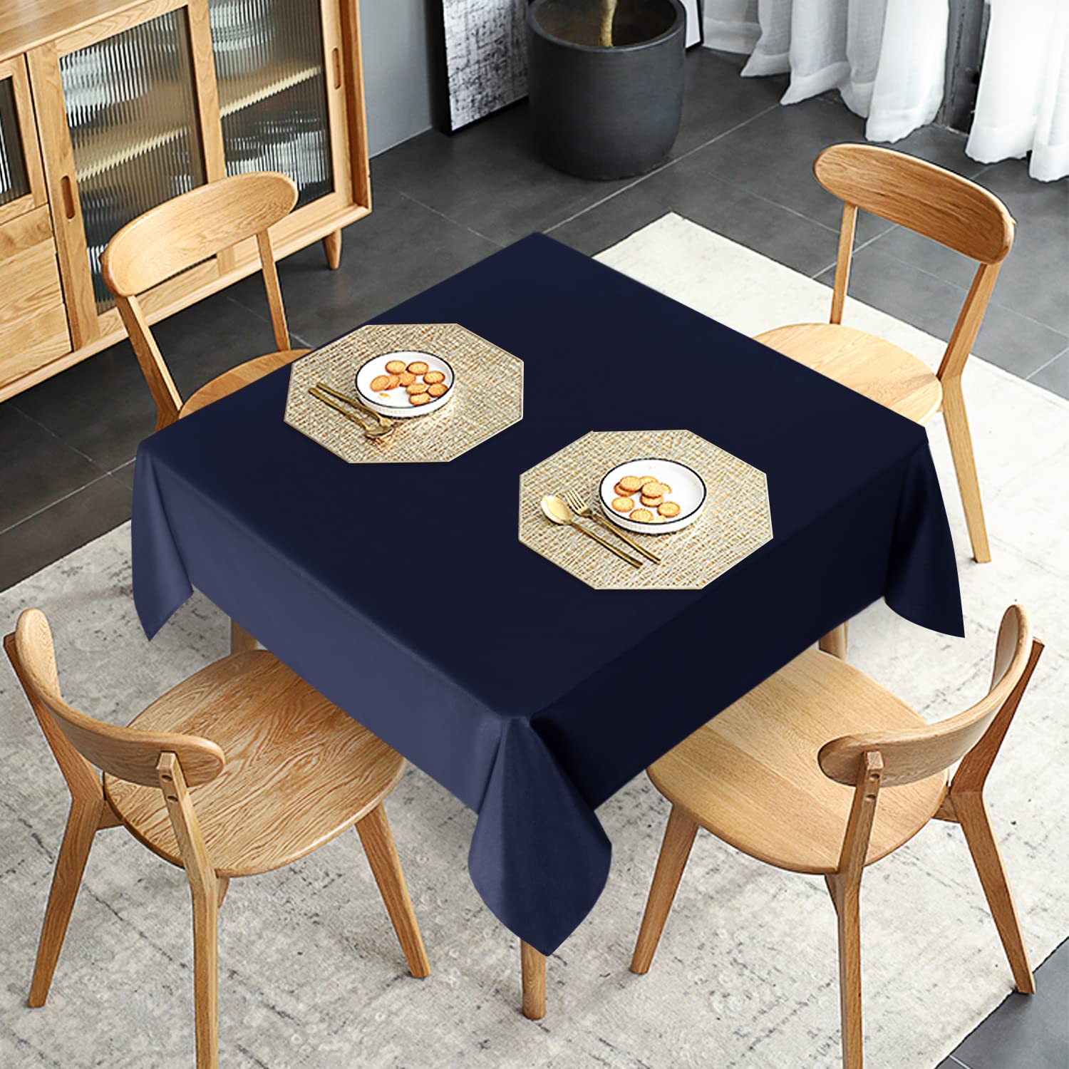 Sancua 2 Pack Navy Tablecloth 54 X 54 Inch, Stain And Wrinkle Resistant Square Table Cloth - Washable Polyester Table Cover For