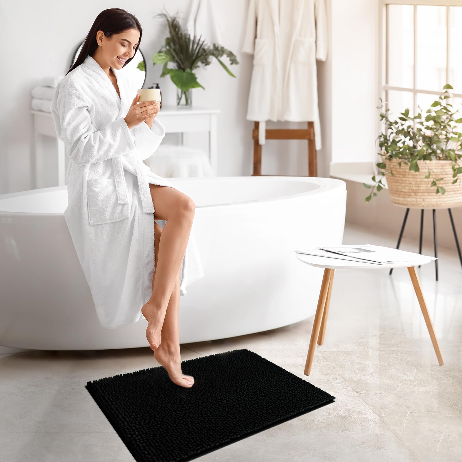 Techmilly 32'' X 20'' Soft Fluffy Chenille Large Bathroom Rugs, Non Slip Absorbent Bath Mats For Bathroom, Washable And Quick Dr