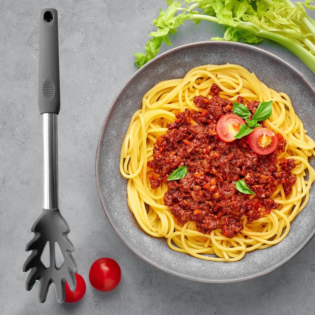 Silicone Pasta Fork, Kitchen Heat Resistant Noodle Spoon Server, Bpa Free Spaghetti Strainer,Best Cooking Tools