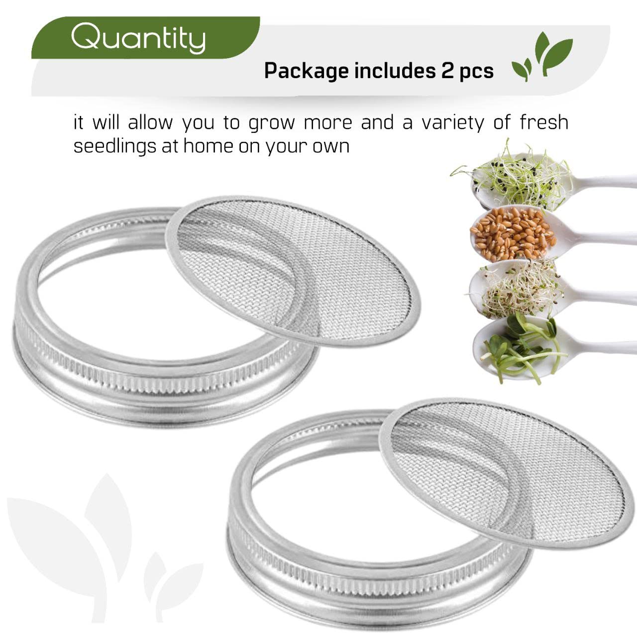 2Pcs Stainless Steel Sprouting Lids - Regular Mouth Mason Jars Lids For Germination Kit Mason Jar Mesh Lids For Sprouts Grow Kit