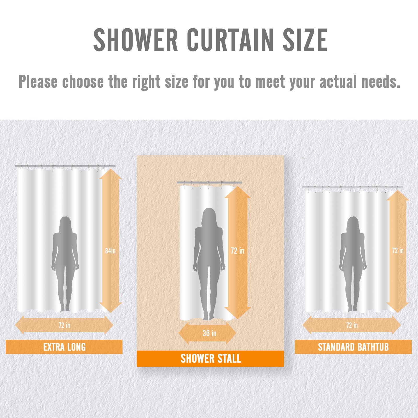 BBiggood 36 x 72 Small Stall Shower Curtain  Orange Ombre Narrow Shower Curtain for Bathroom  36 Inch Waffle Weave Fabric Shower Curtain Set with Hook  Hotel Spa Luxury Shower Curtain Water Repellent.