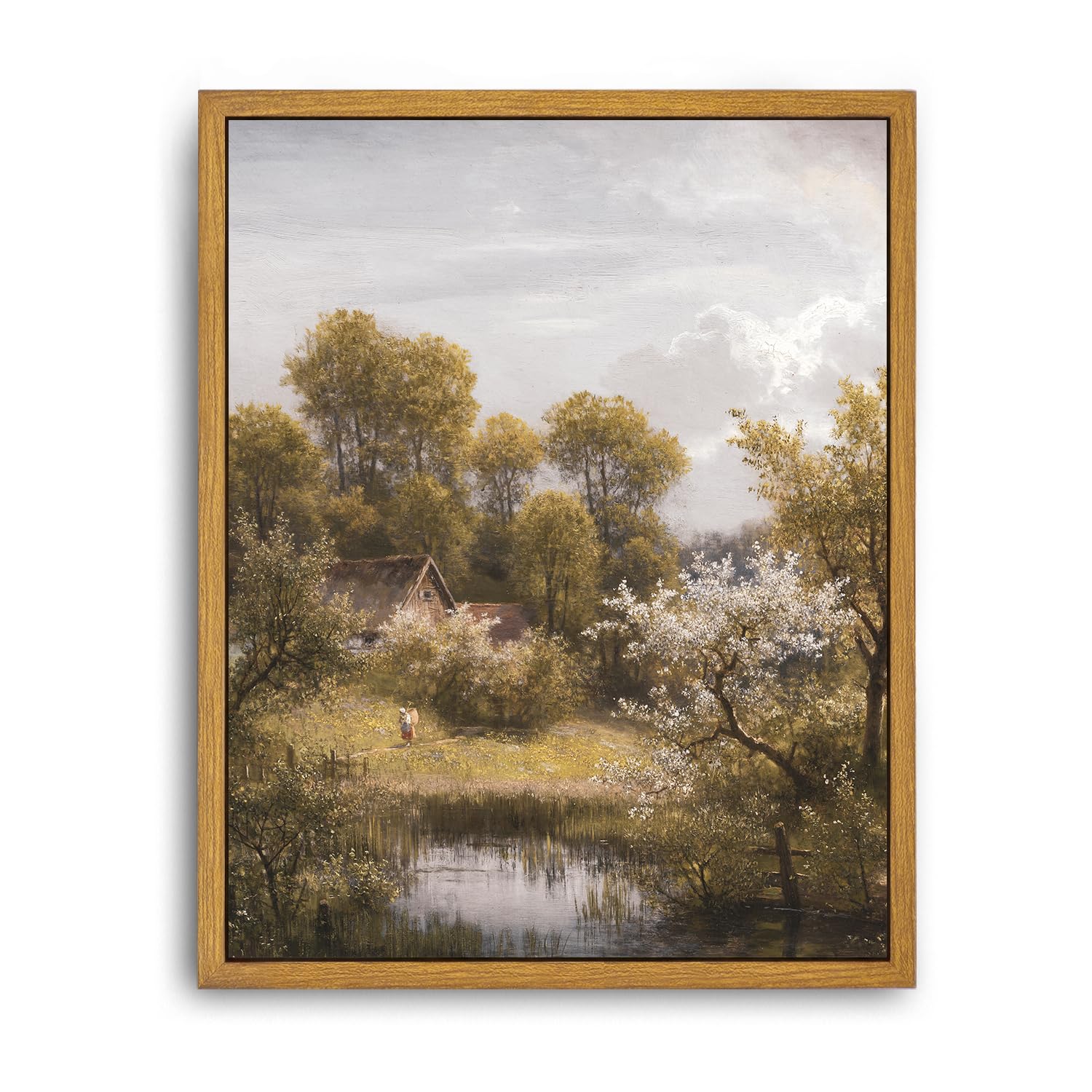Roslynity Framed Canvas Wall Art Vintage Print Oil Paintings Summer Landscape Victorian Nature Country Retro Aesthetic Antique A