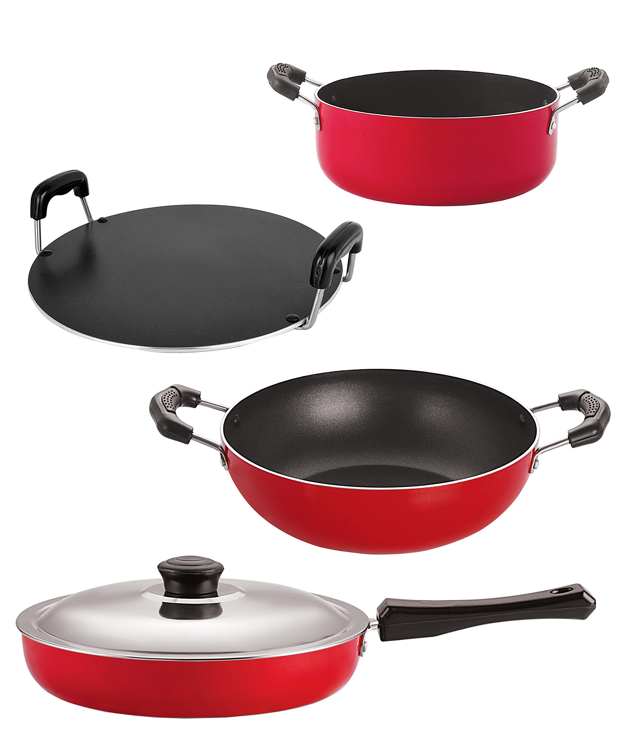 Nirlon Gas Compatible NonStick Non Induction Aluminium Cookware Set Of 4 Pieces (Fp10_Kd11_Rt_Cs24)