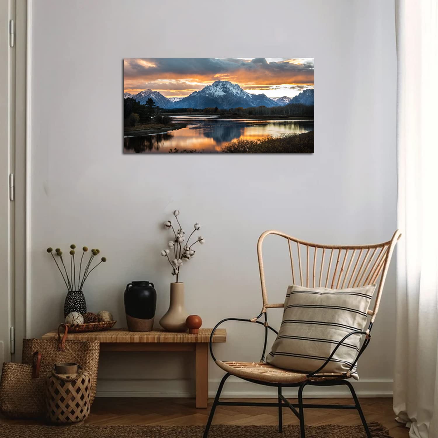 Sunset Mountain Wall Art For Living Room Nature Grand Teton Landscape Canvas Wall Decor National Park Posters Oxbow Bend Snake R