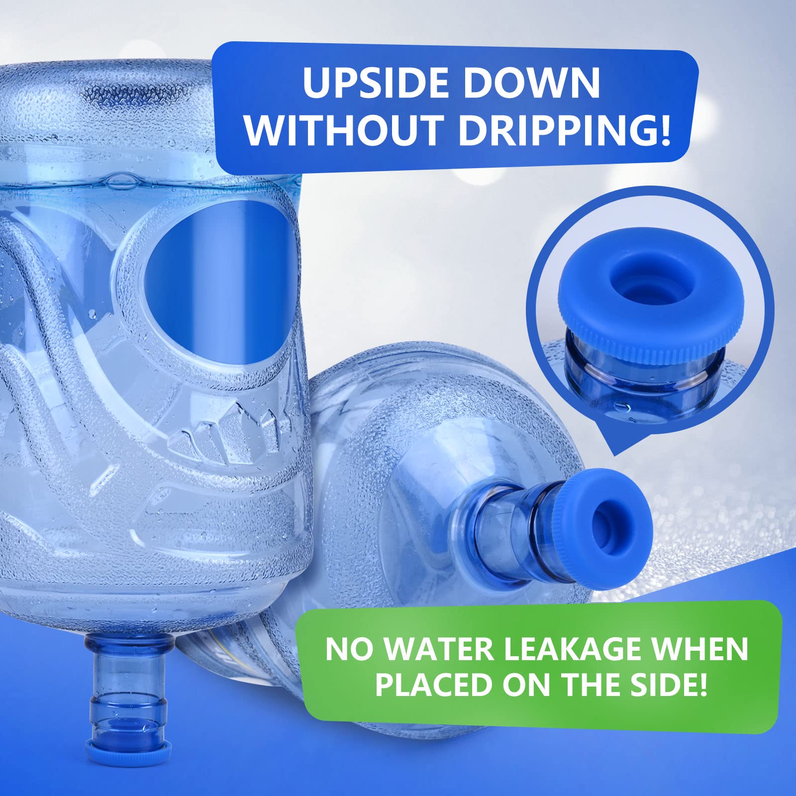 Kinggrand Kitchen 5 Gallon Water Jug Cap Matches Water Bottle Dispenser 4 Pack Reusable Water Bottle Cap Silicone No Spill Top L