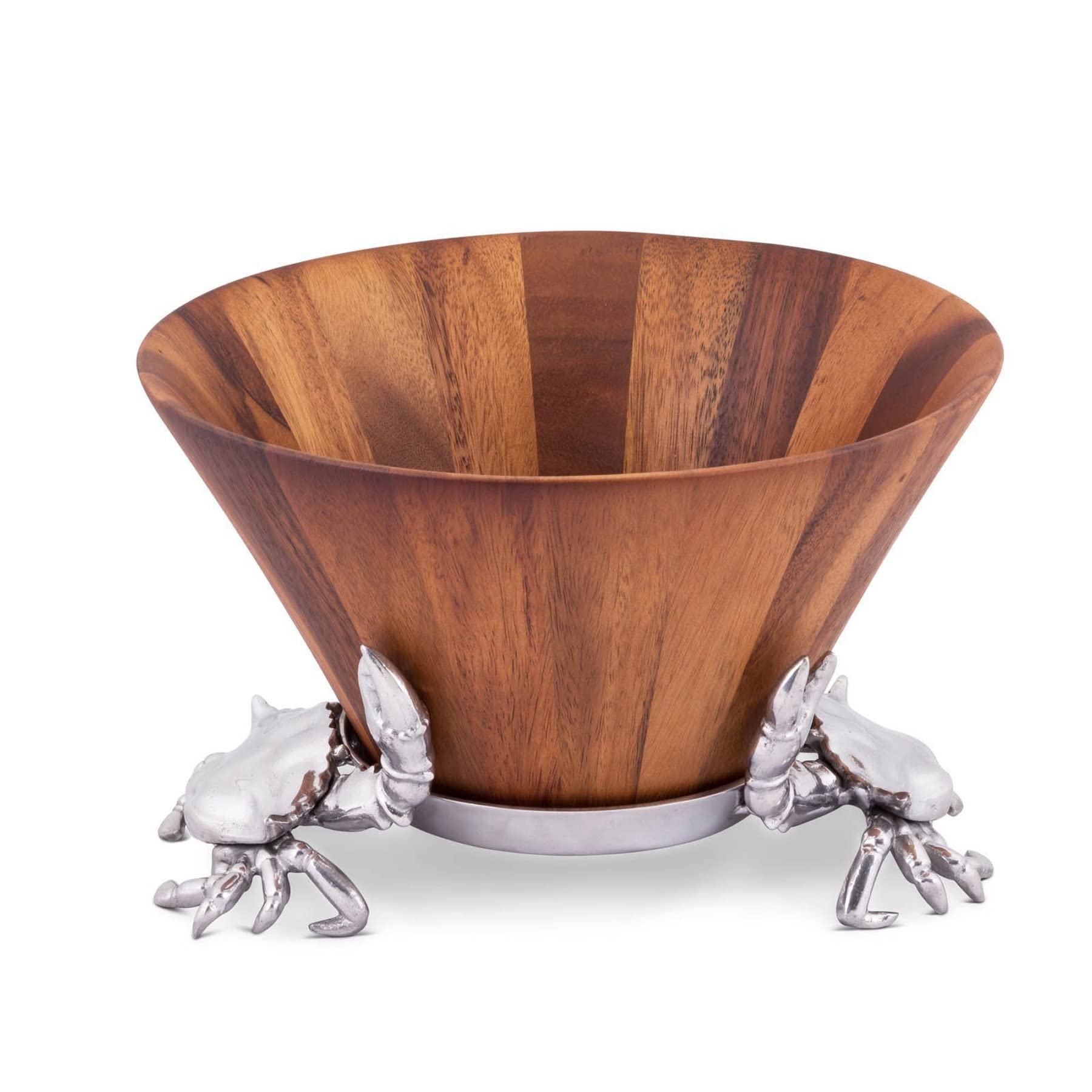 Arthur Court Designs Acacia Wood Salad Bowl With Aluminum Crab Stand 12 Inch Diameter X 7 Inch Tall