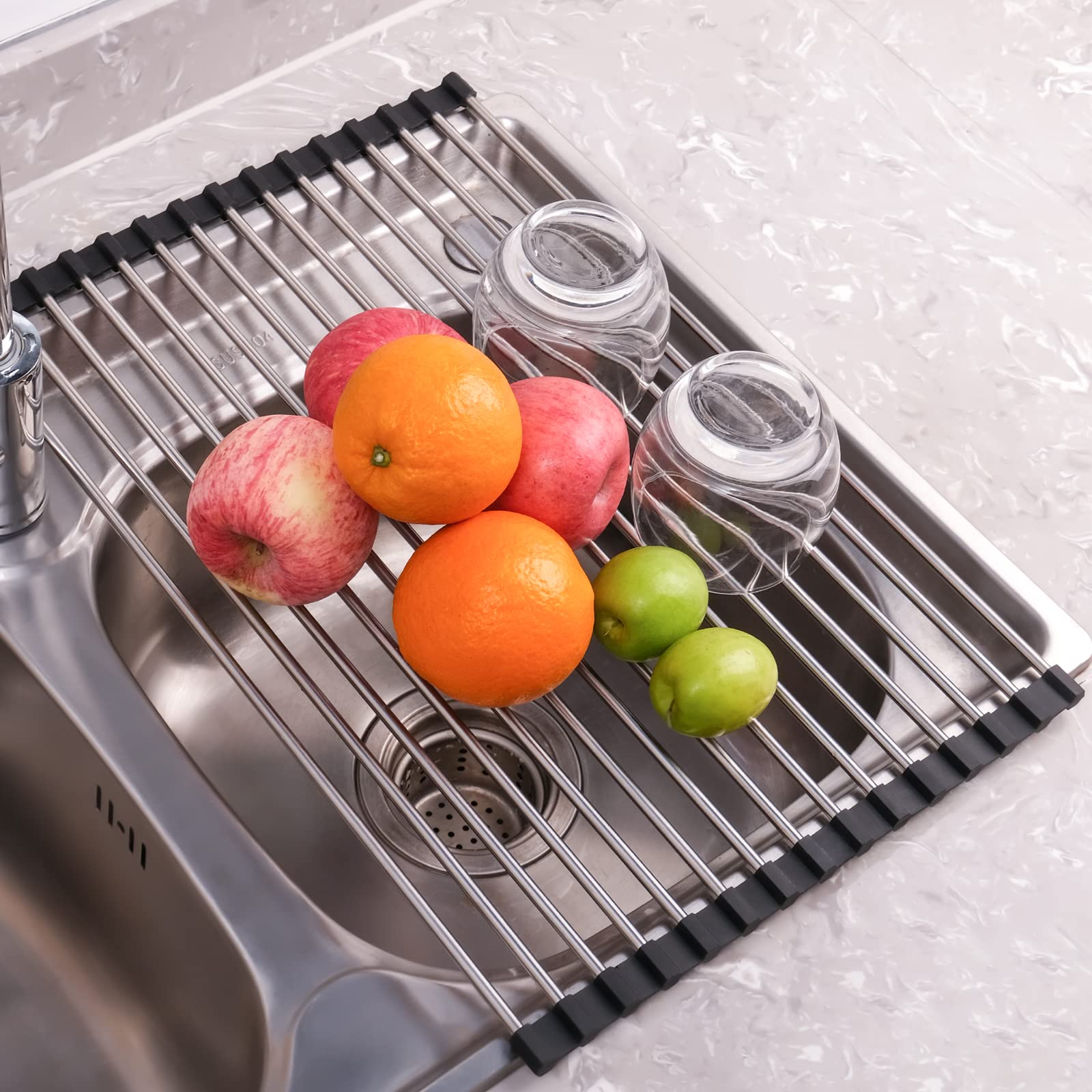 Seropy Roll Up Dish Drying Rack Over The Sink Drying Rack for Kitchen Counter, Folding Dish Rack Over Sink Mat, Stainless Steel