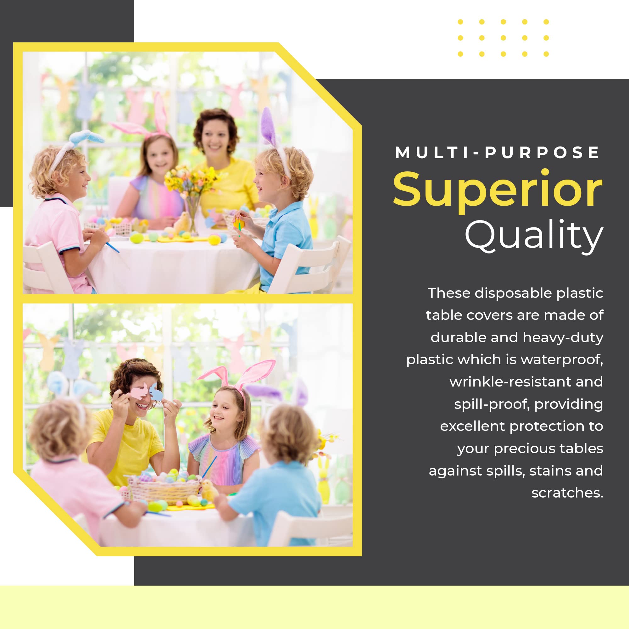 14 Pack Premium Round White Plastic Tablecloth - 84 X 84 In. Disposable Round Plastic Table Cloth - Decorative Round Table Cover