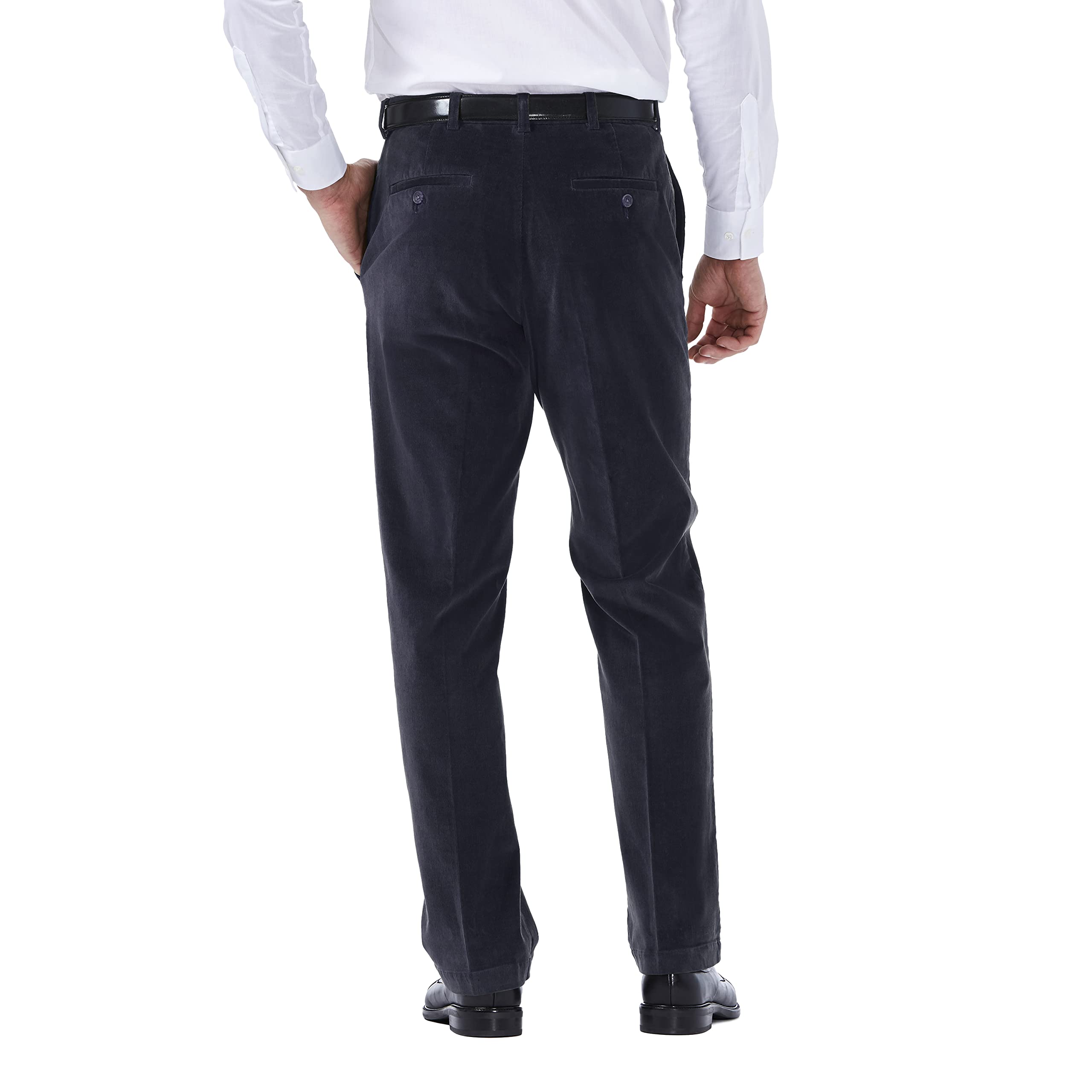 Haggar Mens Stretch Corduroy Expandable Waist Classic Fit Flat Front Casual Pants, Dusk, 32W X 32L Us